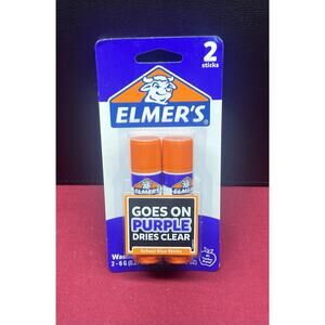 Purple School Glue Sticks, Dries Clear Washable, 2 Count